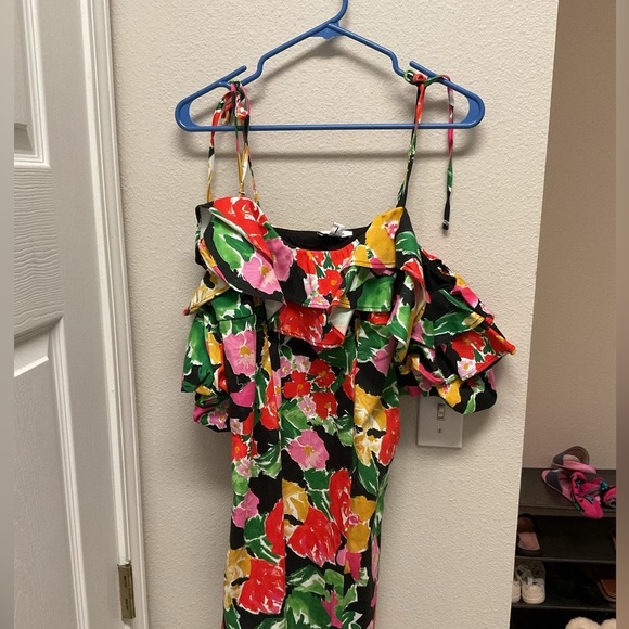 NWT Topshop Floral Bardot Mini Dress Cotton Blend Bold Ruffle Off Shoulder - Picture 4 of 7